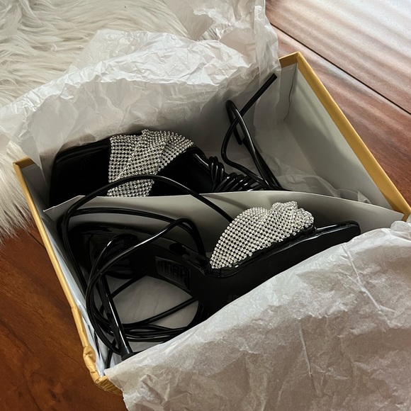 Simmi Black Diamanté Strappy Lace Up Heels - Picture 4 of 8